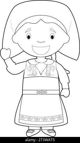 Easy coloring cartoon character from Sweden dressed in the traditional way Vector Illustration. Stock Vector