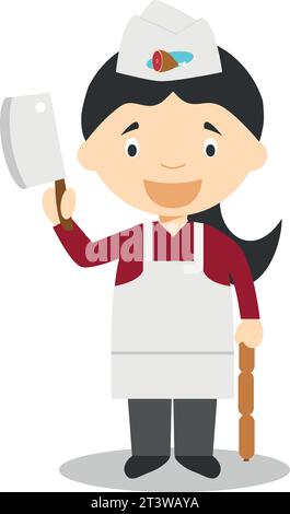 Cute cartoon vector illustration of a butcher. Women Professions Series Stock Vector