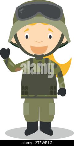 Cute cartoon vector illustration of a soldier. Women Professions Series Stock Vector