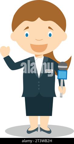 Cute cartoon vector illustration of a journalist. Women Professions Series Stock Vector