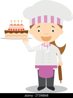 Cute cartoon vector illustration of a pastry chef. Women Professions Series Stock Vector