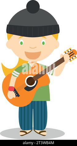 Cute cartoon vector illustration of a musician. Women Professions Series Stock Vector