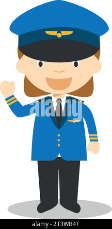 Cute cartoon vector illustration of a pilot. Women Professions Series Stock Vector