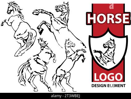 Set of Drawings of Horse as Logo Design Elements Stock Vector