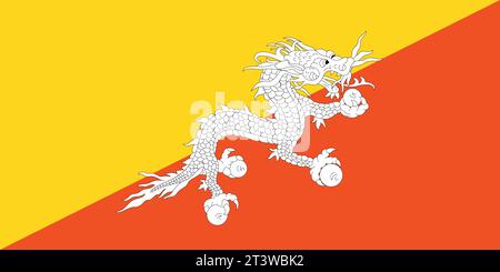National flag of Bhutan that can be used for celebrating Bhutan national days. Vector illustration Stock Vector