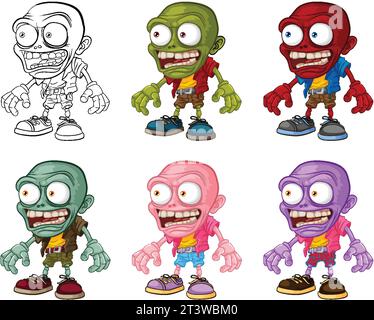 A collection of vector cartoon illustrations featuring zombie characters Stock Vector