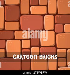 Vector illustration of seamless pattern cartoon bricks wall, bright texture tiled background Stock Vector