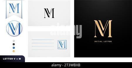Letter VM logotype icon designs template elements for Business card, branding company identity, advertisement materials golden foil, collages prints Stock Vector