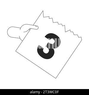 Tear-off calendar page day 3 cartoon human hand outline illustration Stock Vector