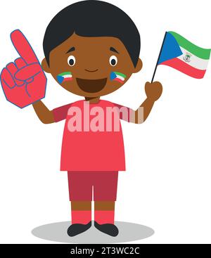 National sport team fan from Equatorial Guinea with flag and glove Vector Illustration Stock Vector