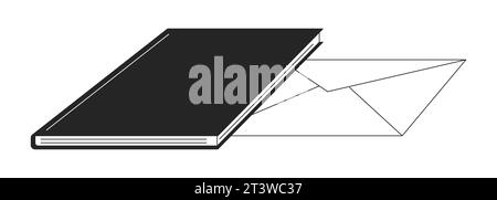 Hardcover notebook envelope black and white 2D line cartoon object Stock Vector