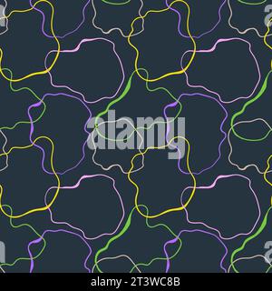 Wavy Seamless Trippy Pattern. Seamless pattern of colorful abstract squiggles print, scribble spiral and wavy lines. retro 80s style. Chaotic ink brus Stock Vector
