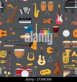 Musical instrumental seamless pattern background. Vector illustracion Stock Vector