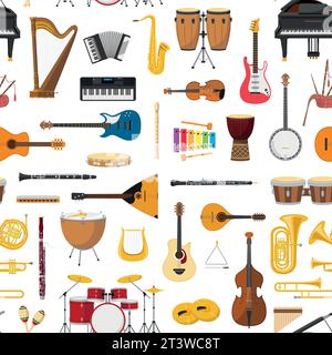Musical instrumental seamless pattern background. Vector illustracion Stock Vector