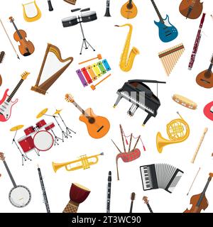 Musical instrumental seamless pattern background. Vector illustracion Stock Vector