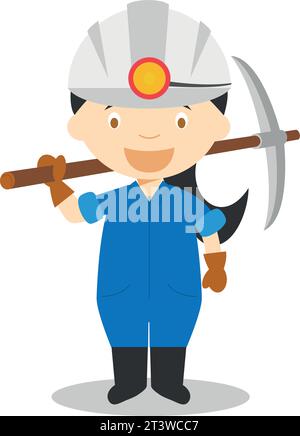 Cute cartoon vector illustration of a miner. Women Professions Series Stock Vector