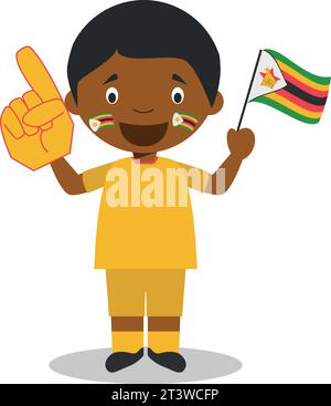 National sport team fan from Zimbabwe with flag and glove Vector Illustration Stock Vector