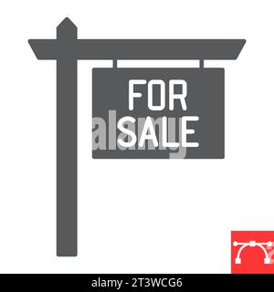 For sale signboard glyph icon, real estate and promotion, signboard vector icon, vector graphics, editable stroke solid sign, eps 10. Stock Vector