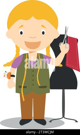 Cute cartoon vector illustration of a tailor. Women Professions Series Stock Vector