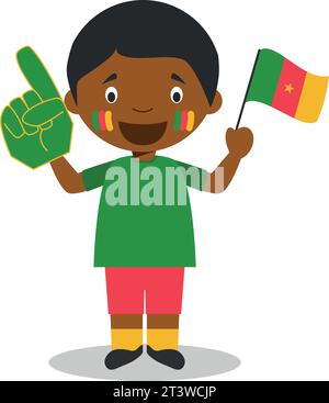 National sport team fan from Cameroon with flag and glove Vector Illustration Stock Vector