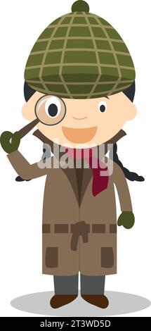 Cute cartoon vector illustration of a detective. Women Professions Series Stock Vector