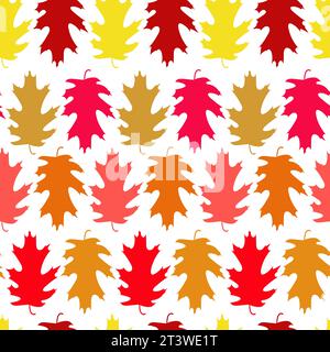 Autumn seamless pattern with colorful oak leaves. Leaf outlines vector repeat pattern textile design, wallpaper, background. Stock Vector