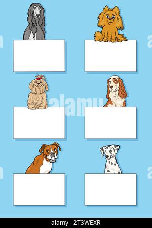 Cartoon illustration of dogs and puppies animal characters with blank cards or banners design set Stock Vector