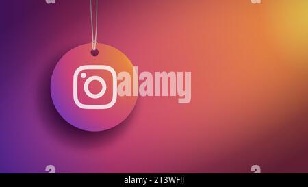 Instagram banner template. Round tag with Instagram logo inside. Clear design with copy space for your contact information. For find us in instagram. Stock Vector