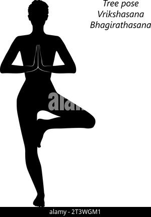 Vrikshasana Tree Pose From Yoga By Woman Silhouette On Sunset Stock Photo,  Picture and Royalty Free Image. Image 55417247.