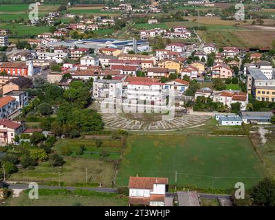 Roman amphitheatre, Alife region of Campania: it was the fourth largest in Italy after those of Rome, Pompeii and Capua..Aerial view Stock Photo
