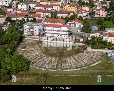 Roman amphitheatre, Alife region of Campania: it was the fourth largest in Italy after those of Rome, Pompeii and Capua..Aerial view Stock Photo