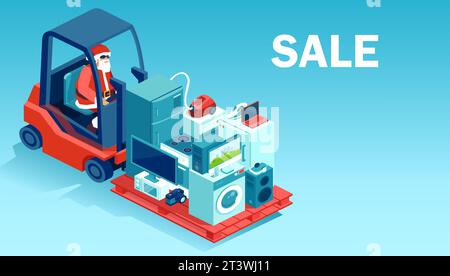 Holiday season sales concept. Vector of a cool Santa making a delivery of electronics merchandise Stock Vector