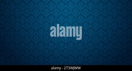 vector illustration seamlessly patterns dark blue damask wallpaper for Presentations marketing, decks, Canvas for text-based compositions: ads Stock Vector