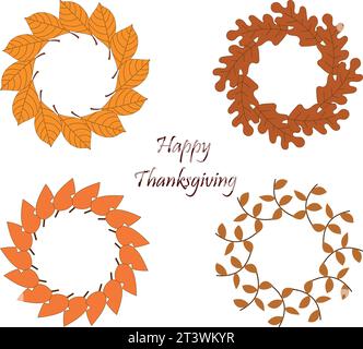 Thanksgiving frames vector illustration. Happy Thanksgiving day. Harvest festival. Thanksgiving greeting card design. Stock Vector