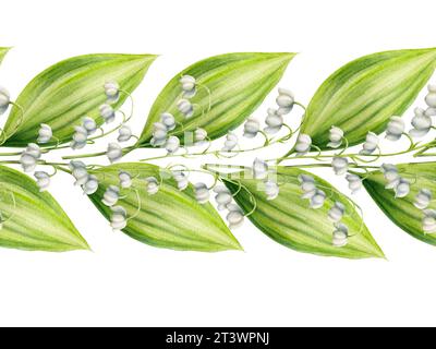 Watercolor seamless border with bouquets of lilies of the valley ...