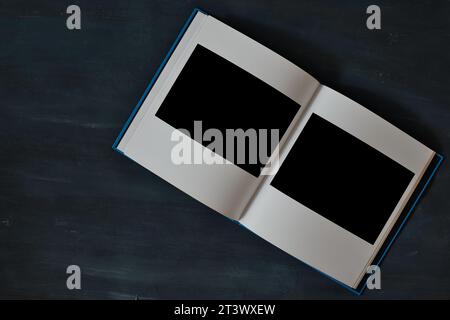 open book with empty picture frames,free space for pics and copy Stock Photo