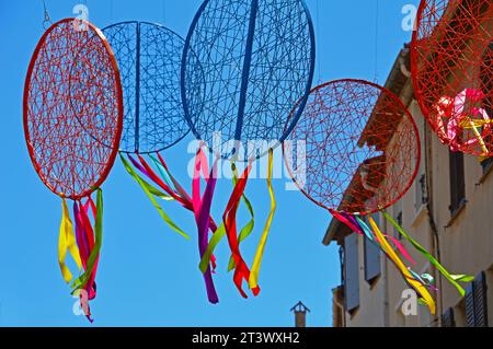 A festive installation above the street in the center of the city of Sainte-Maxime in the south of France. Selective focus Stock Photo