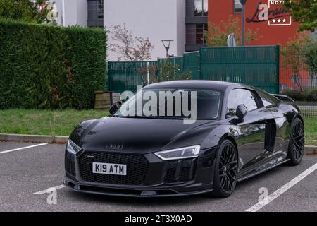 Black Audi R8 V10 Plus parked on the street Stock Photo