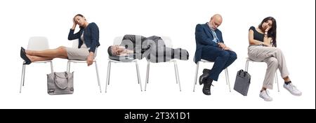 Diverse people falling asleep while sitting in the waiting room, set of portraits Stock Photo