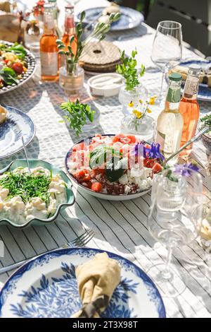 High angle view of fresh meal on dining table Stock Photo