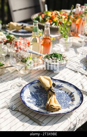 High angle view of napkin in plate on dining table Stock Photo