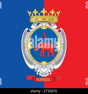 Catania, Sicily, Italy, coat of arms of the city on the coloured flag, vector illustration Stock Vector