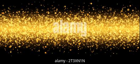 Shining golden stars and particles on a black background. Stardust, glowing sparks. Stock Vector