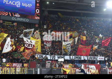 Roma fans during the Uefa Europa League match AS Roma v Slavia Praga at Olimpico stadium in Rome, Italy. 26th Oct, 2023. Credit: massimo insabato/Alamy Live News Stock Photo