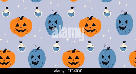 Halloween seamless pattern with pumpkins Stock Vector