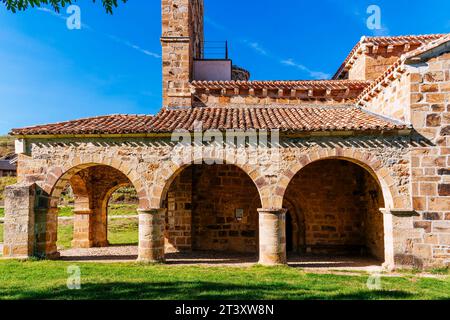 Atrium detail. The old collegiate church of San Salvador, current parish church, located in the town of San Salvador de Cantamuda. One of the most imp Stock Photo