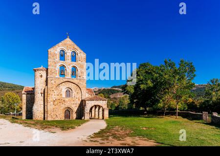 The old collegiate church of San Salvador, current parish church, located in the town of San Salvador de Cantamuda. One of the most impressive Romanes Stock Photo