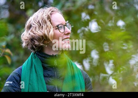 Scottish Green Party leader Lorna Slater during a visit to the Eats Rosyth Centenary Orchard in Rosyth, Fife, ahead of the party conference. Picture date: Friday October 27, 2023. Stock Photo