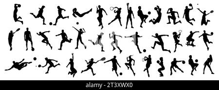 Sports men and women various activity silhouettes. Stock Vector