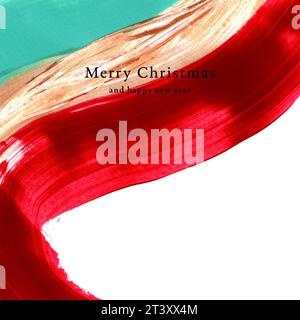 Christmas card design with abstract and modern design. Merry christmas. Paint strokes with christmas colors. Red, green and gold (golden) tones Stock Photo